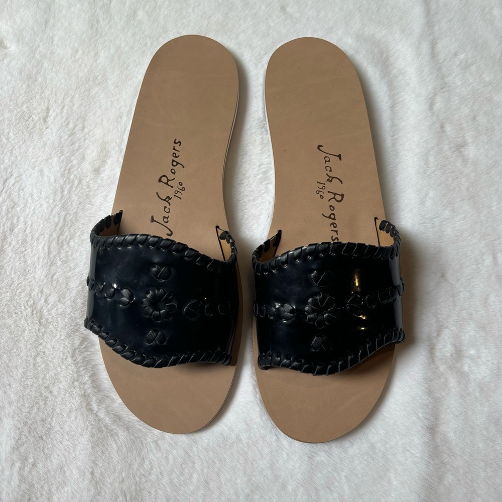 Jack Rogers Black Patent Leather Slides Sandals Size 9.5